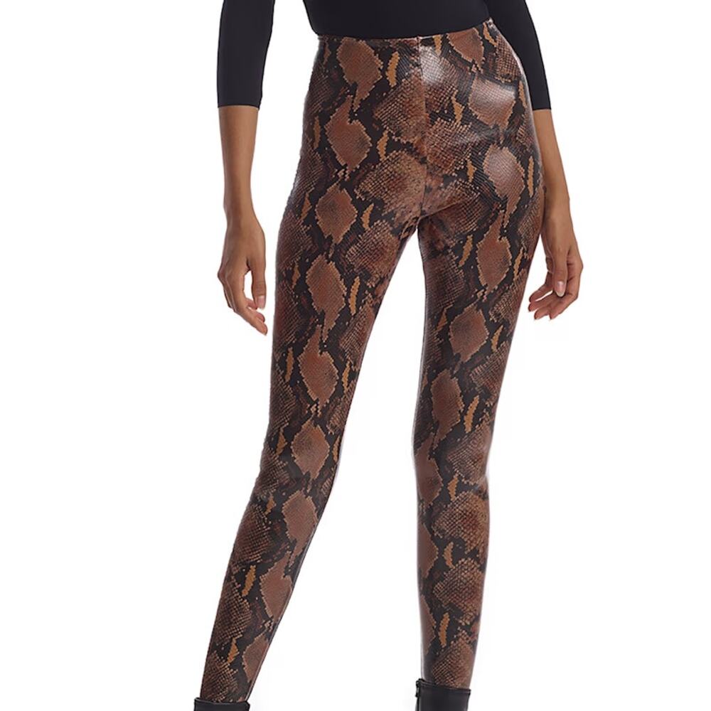Commando Faux Leather Control Smoothing Legging Womens S Tawny Python High Rise